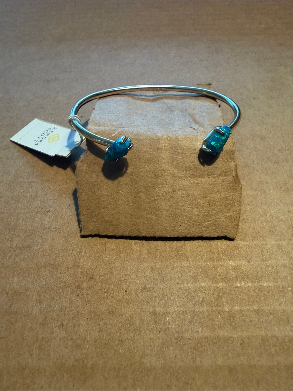 Kendra Scott Silver Open Cuff with Teal Gemstone Ends